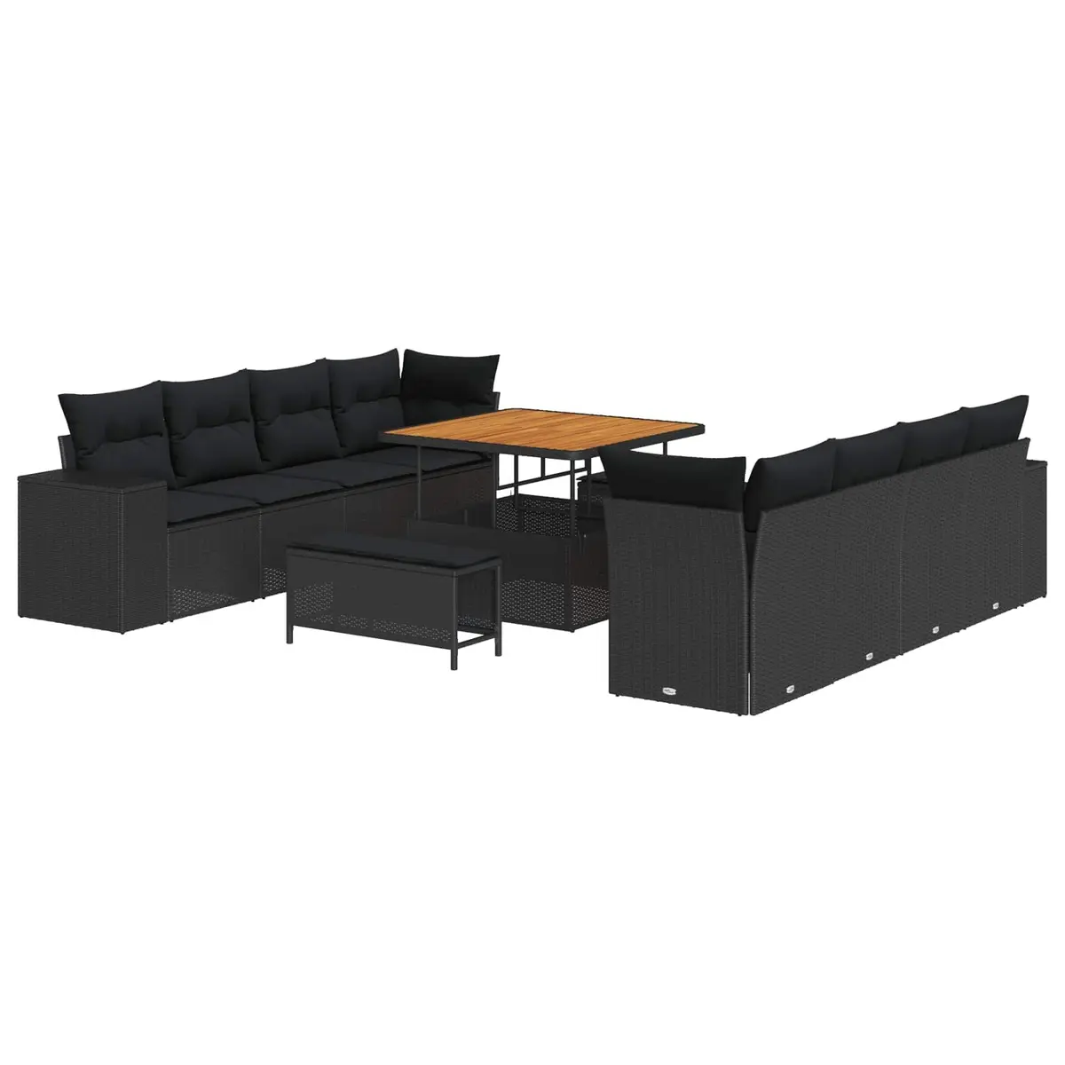 11-Piece Black Poly Rattan Garden Sofa Set