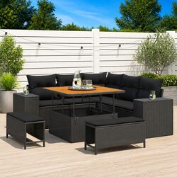 Stylish 8-Piece Black Poly Rattan Garden Sofa Set