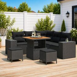 8 Piece Modular Black Poly Rattan Garden Sofa Set