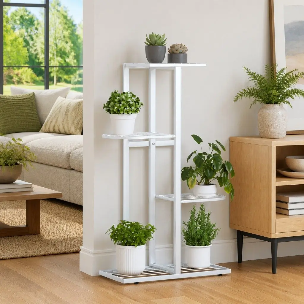 4-Tier Plant Stand Metal White Display Shelf