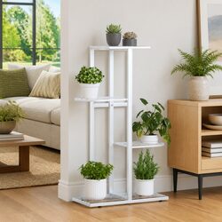 Sturdy 4-Tier White Metal Plant Stand for Display