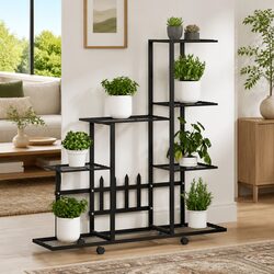 Plant Stand with Wheels 94.5x25x92.5cm Black Metal Flower Display Rack