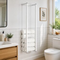 Durable White Steel Towel Rack for Bathroom Organization