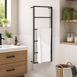Sturdy Black Steel Wall-Mounted Towel Rack for Bathrooms
