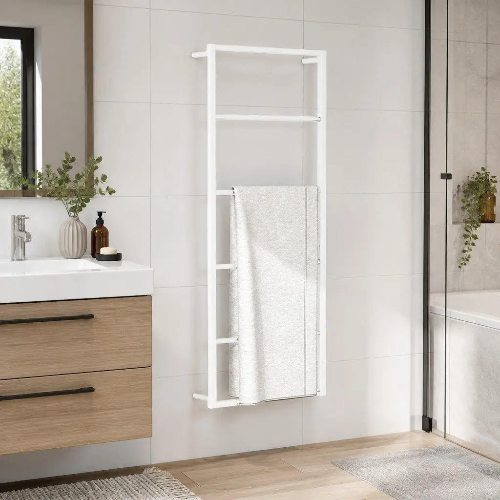 White Steel Towel Rack for Bathroom Wall Mount