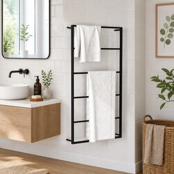 Durable Black Steel Towel Rack for Bathroom Storage