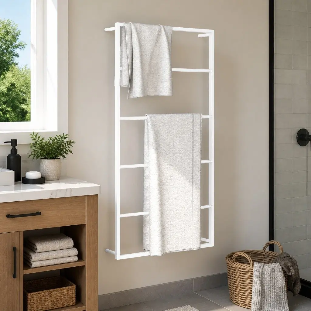 White Steel Bathroom Towel Rack for Easy Access