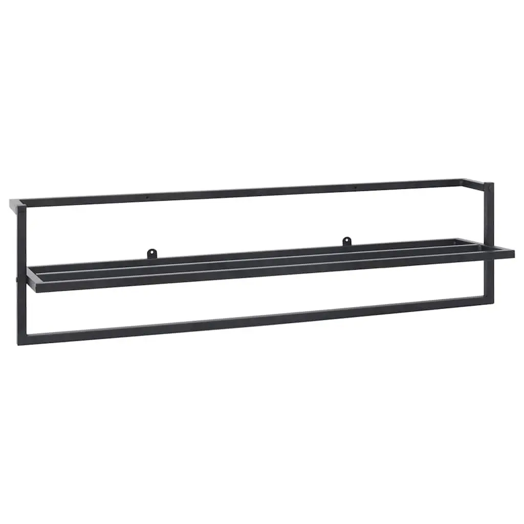 Black Iron Towel Rack with Shelf for Bathroom Storage