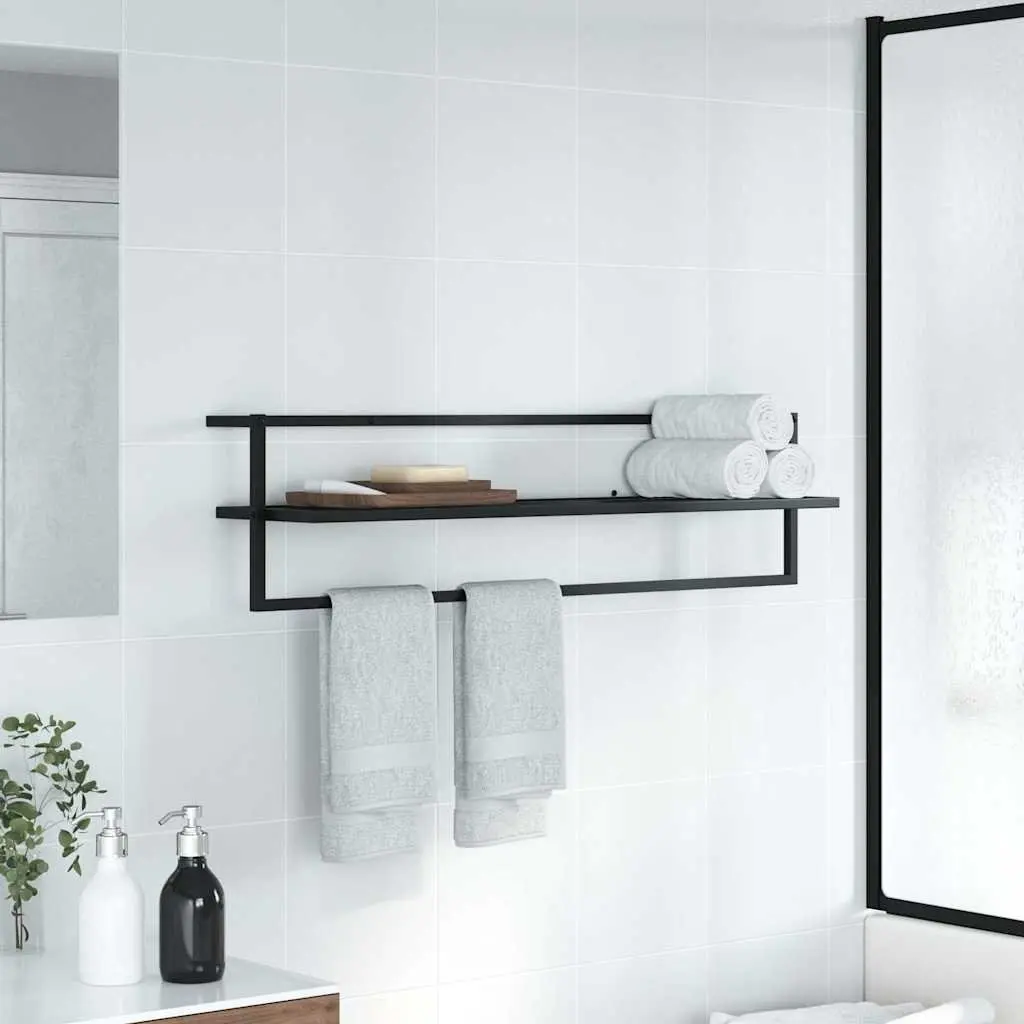 Black Iron Towel Rack with Shelf for Bathroom Storage