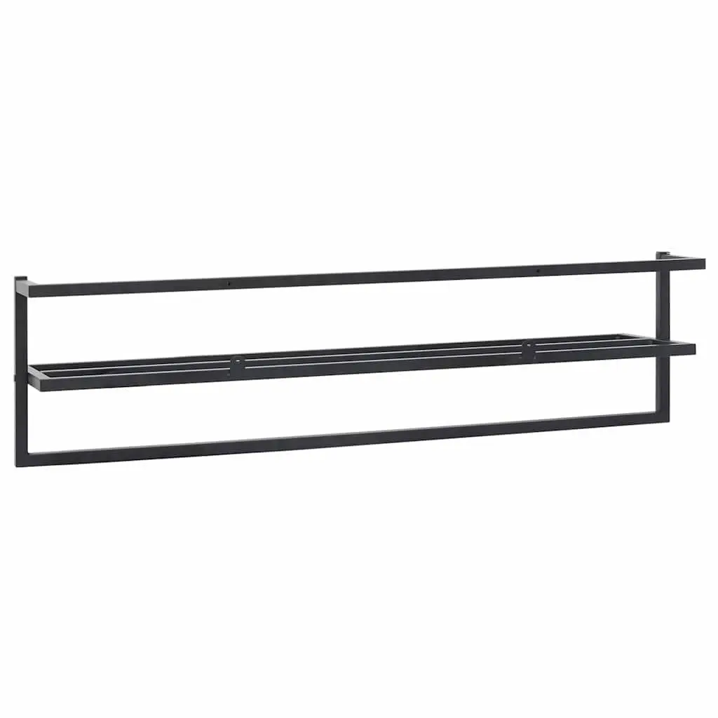 Black Iron Towel Rack with Shelf for Bathroom Storage