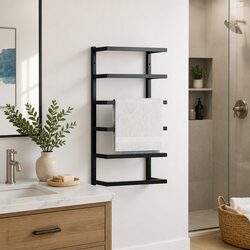 Durable Black Steel Wall-Mounted Towel Rack for Bathrooms