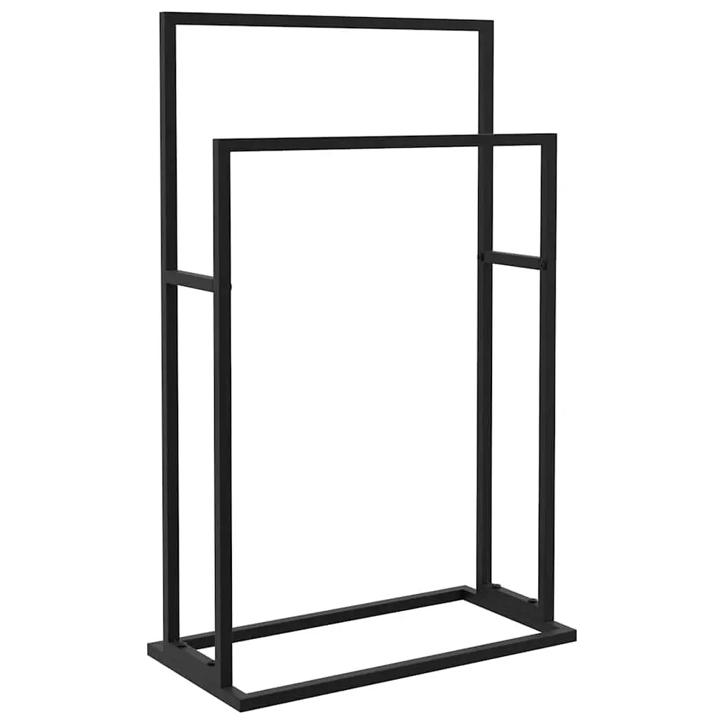 Towel Rack Iron 2 Tier Black Freestanding Bathroom Storage Holder Stand
