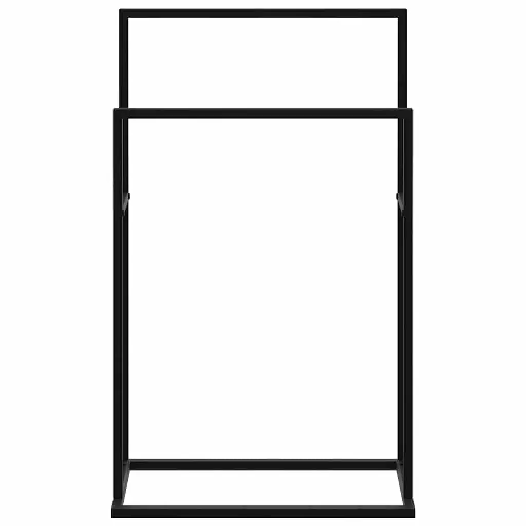 Towel Rack Iron 2 Tier Black Freestanding Bathroom Storage Holder Stand