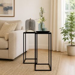 Sturdy Black Steel Side Tables Set of 2 for Living Room