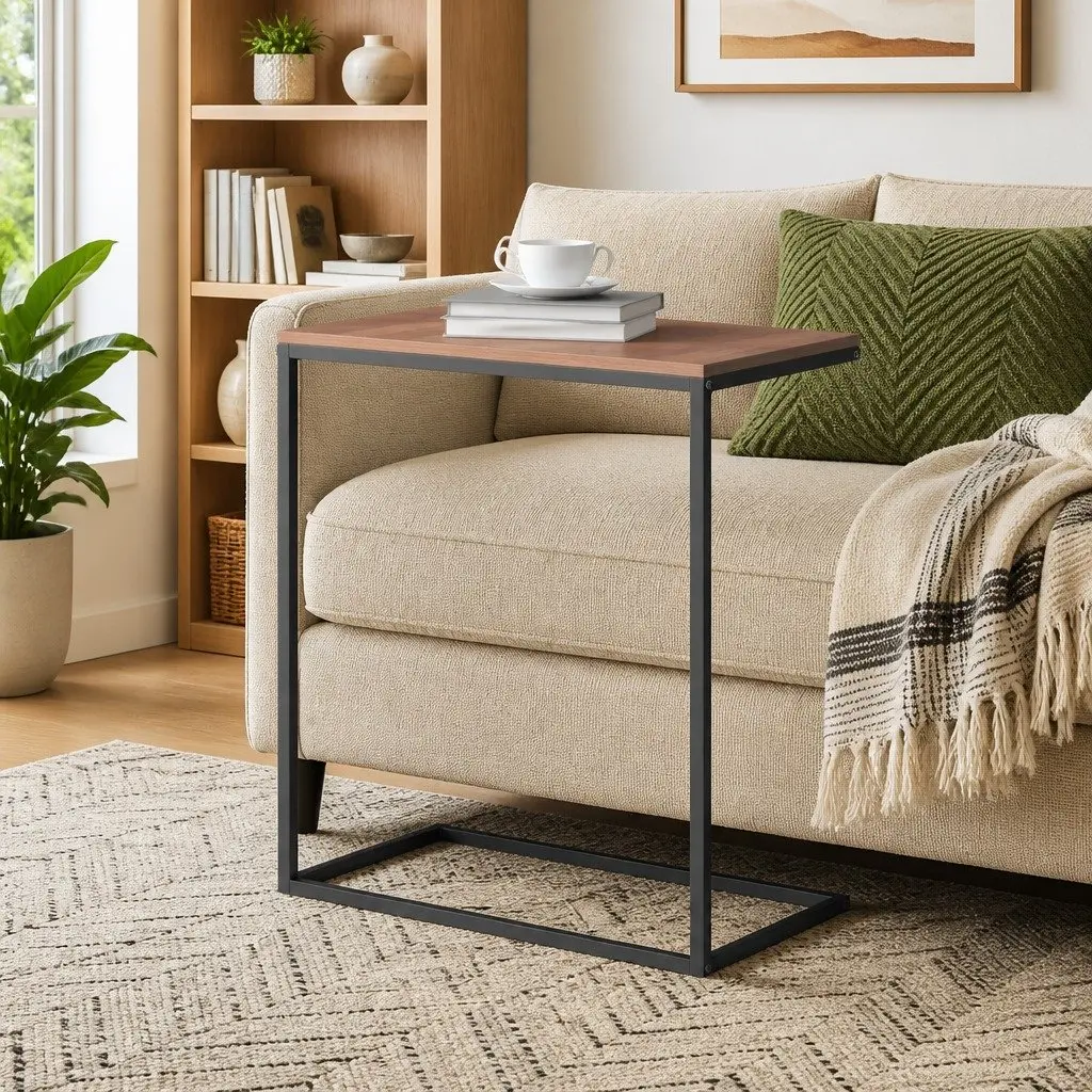 C-Shaped Side Table in Black Engineered Wood