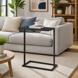 Durable C-Shaped Black Accent Side Table for Living Spaces