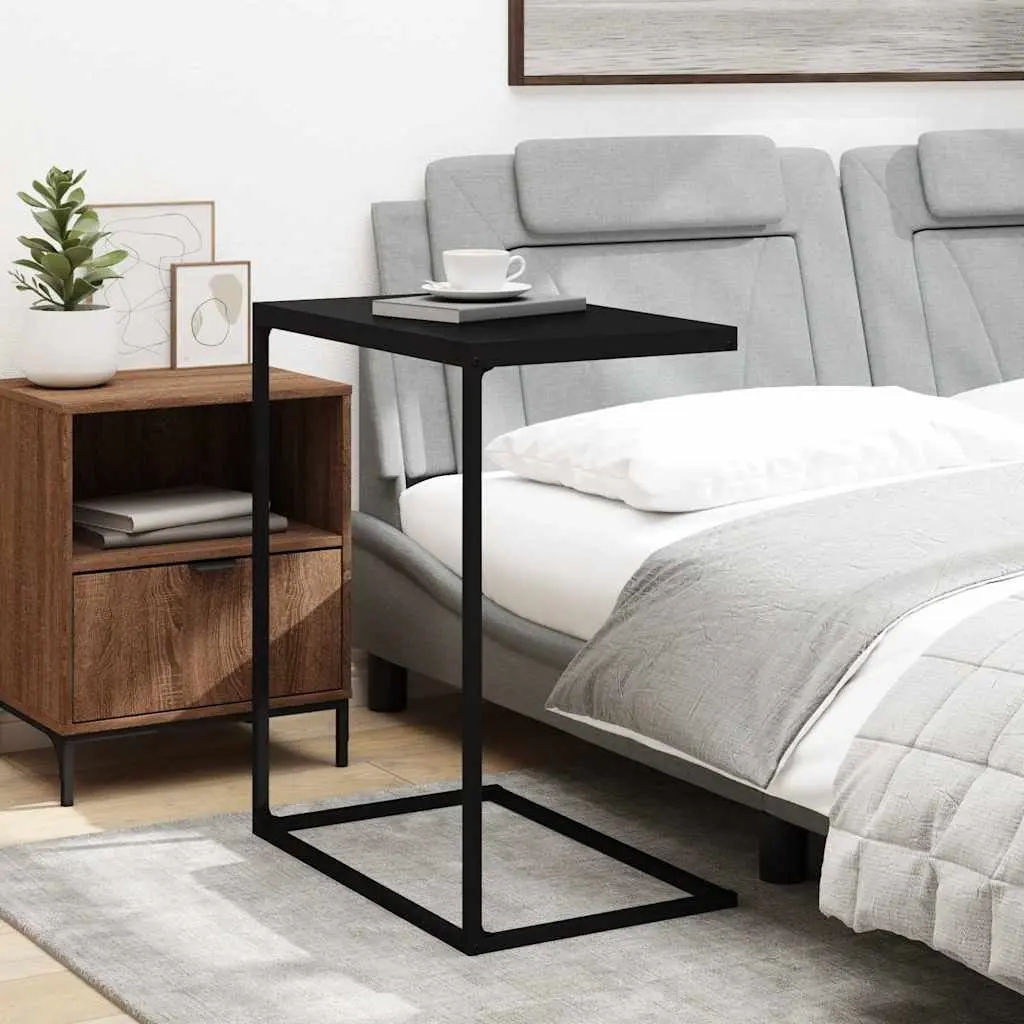 C-Shaped Black Accent Side Table for Living Spaces