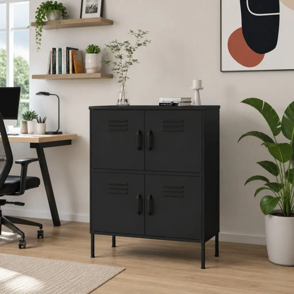 Storage Cabinet Steel Black 80x35x101.5cm Adjustable Shelves Organizer Unit