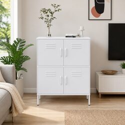 White Steel Storage Cabinet with 2 Adjustable Shelves