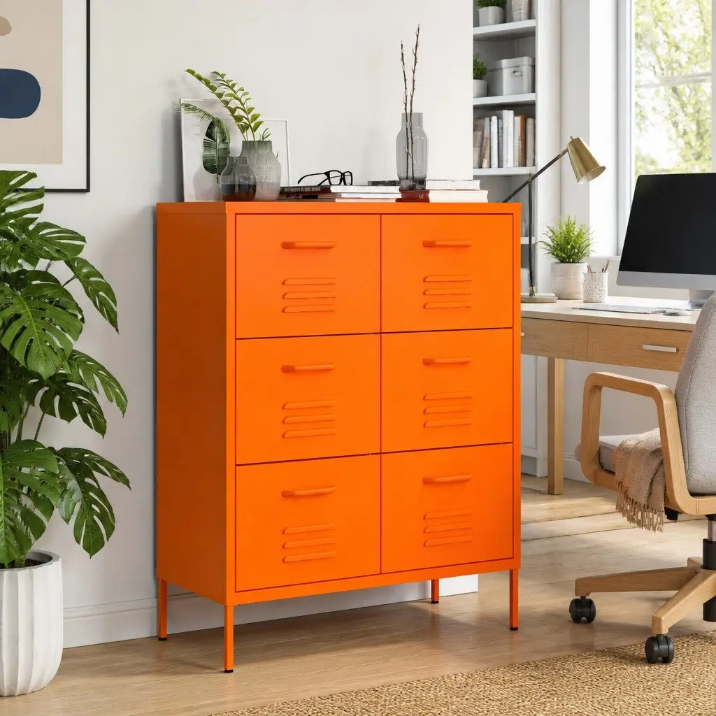 Storage Cabinet Steel 80 x 35 x 101.5 cm Orange 6 Drawers