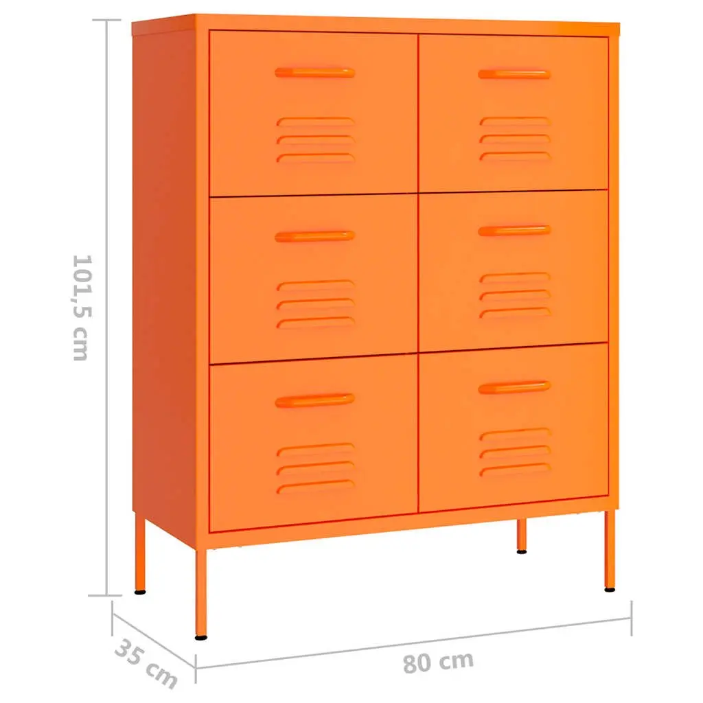 Storage Cabinet Steel 80 x 35 x 101.5 cm Orange 6 Drawers