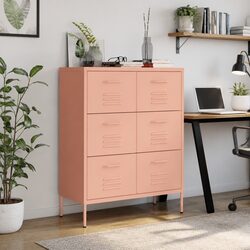 Sturdy Pink Steel Dresser with 6 Drawers for Storage