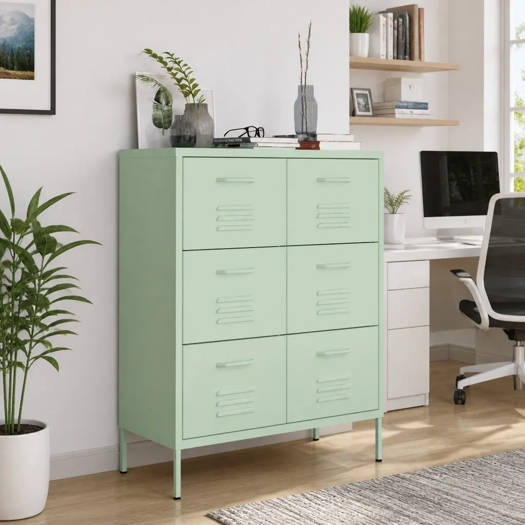 Storage Drawer Cabinet 6 Drawers Steel Green 80x35x101.5cm Organiser Unit