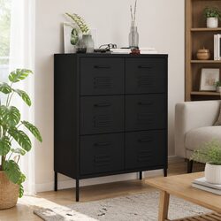 Durable 6 Drawer Black Steel Storage Cabinet for Home