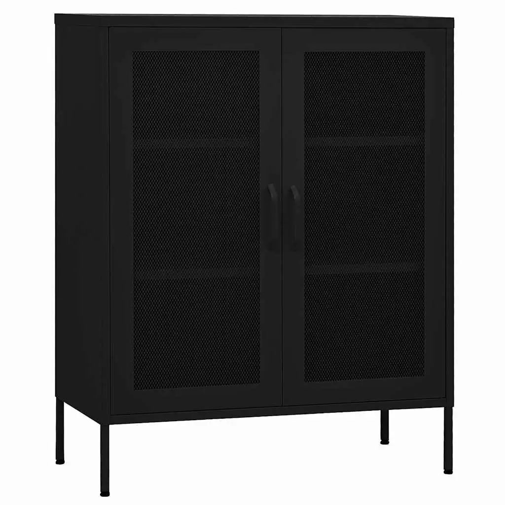 Black Storage Cabinet with Adjustable Shelves