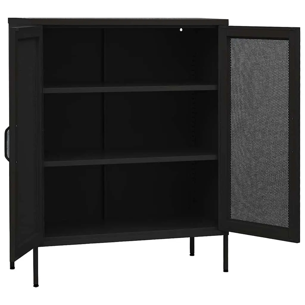 Black Storage Cabinet with Adjustable Shelves
