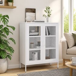 Sturdy White Steel Frame Storage Cabinet with Mesh Doors