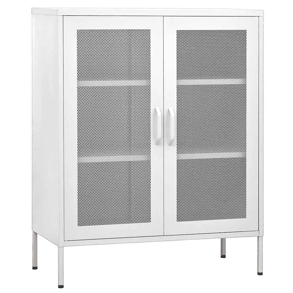 Storage Cabinet Steel Frame 80W x 35D x 101.5H cm White 2 Mesh Doors Adjustable Shelves