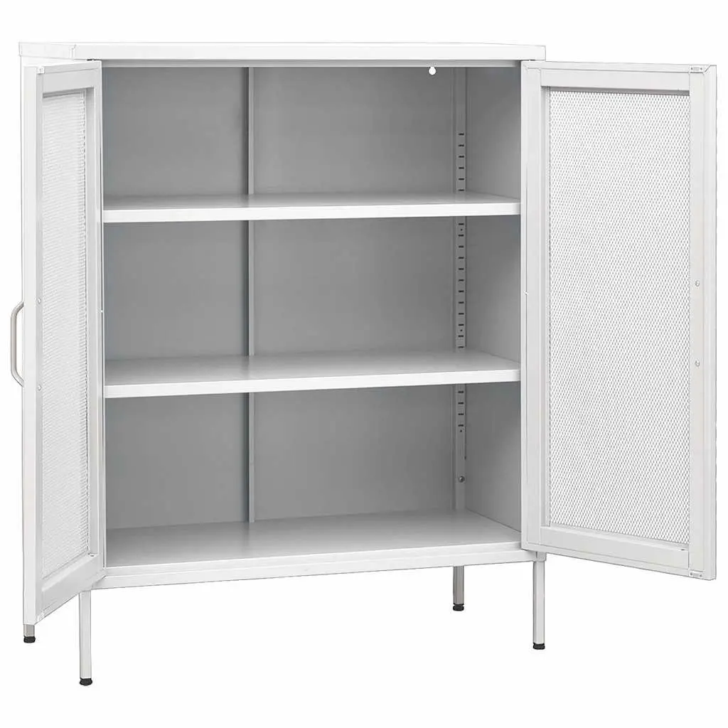 Storage Cabinet Steel Frame 80W x 35D x 101.5H cm White 2 Mesh Doors Adjustable Shelves