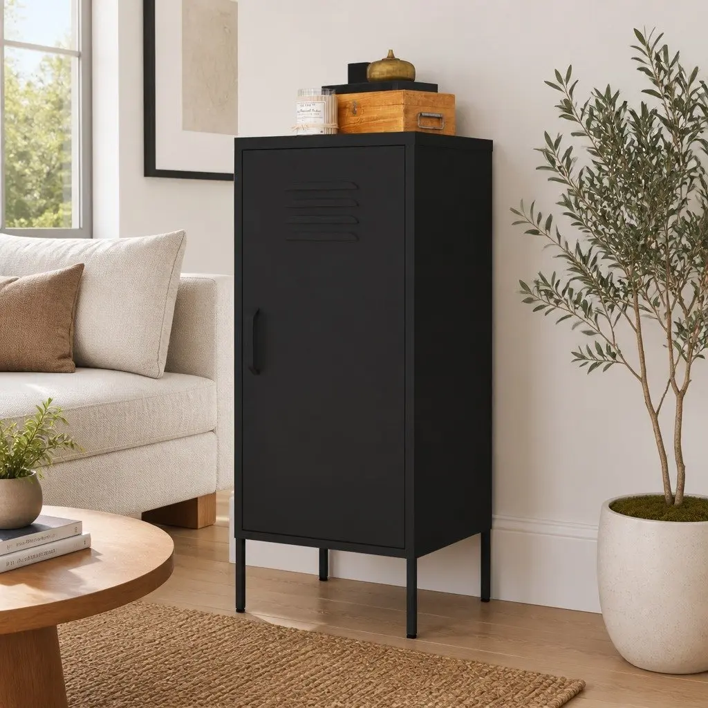 Black Steel Storage Cabinet with Adjustable Shelves
