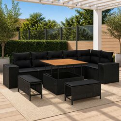 Premium 9pc Modular Garden Sofa Set in Black Rattan