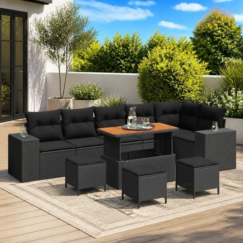 Black Poly Rattan 10-Piece Modular Garden Sofa Set