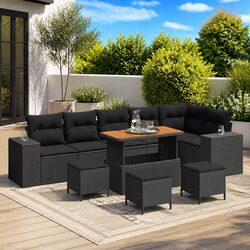 Premium Black Poly Rattan 10-Piece Modular Garden Sofa Set