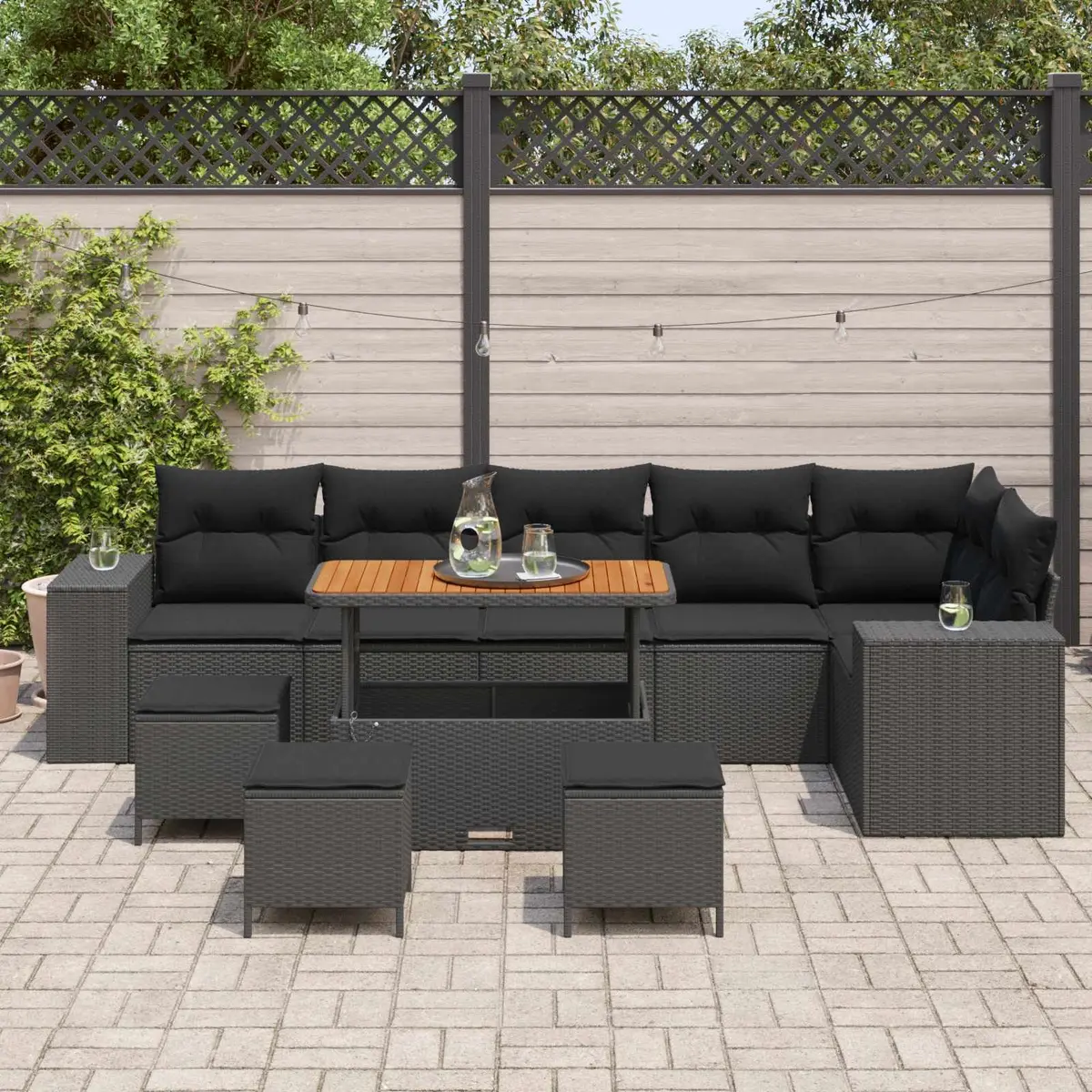 Black Poly Rattan 10-Piece Modular Garden Sofa Set