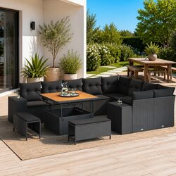 Black Modular Garden Sofa Set 12 pcs for Outdoor Use