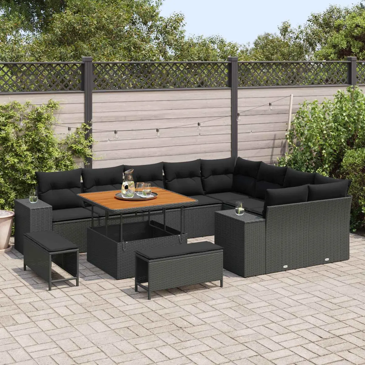 Black Modular Garden Sofa Set 12 pcs for Outdoor Use