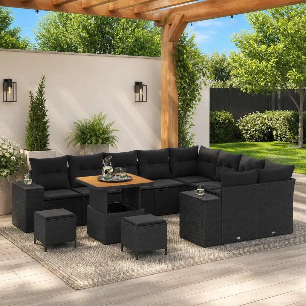 12-Piece Modular Garden Sofa Set in Black