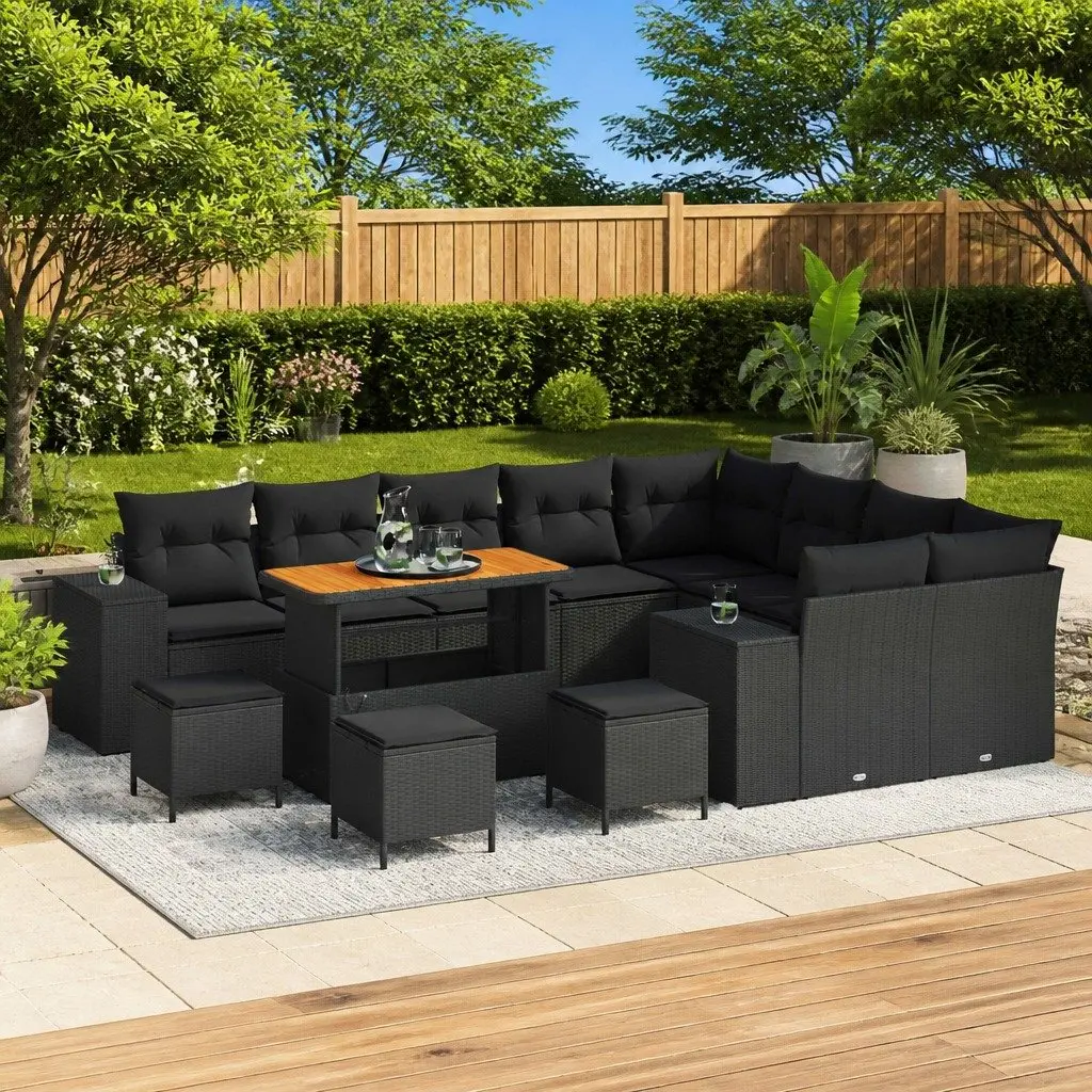 13-Piece Modular Garden Sofa Set in Black Rattan