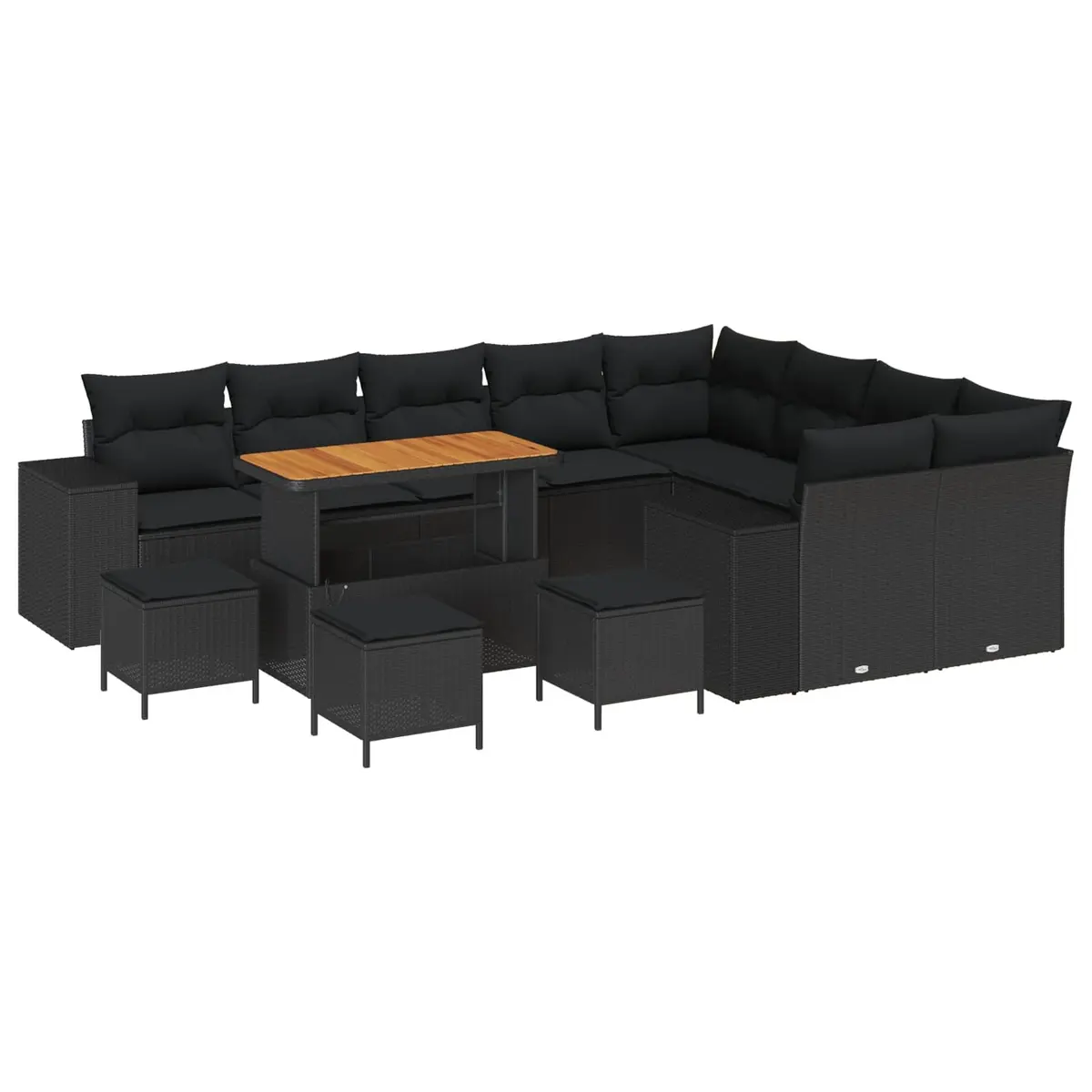 13-Piece Modular Garden Sofa Set in Black Rattan