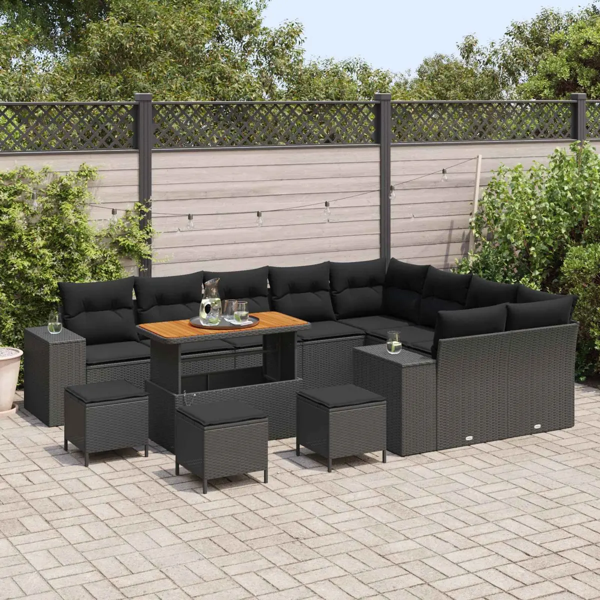 13-Piece Modular Garden Sofa Set in Black Rattan