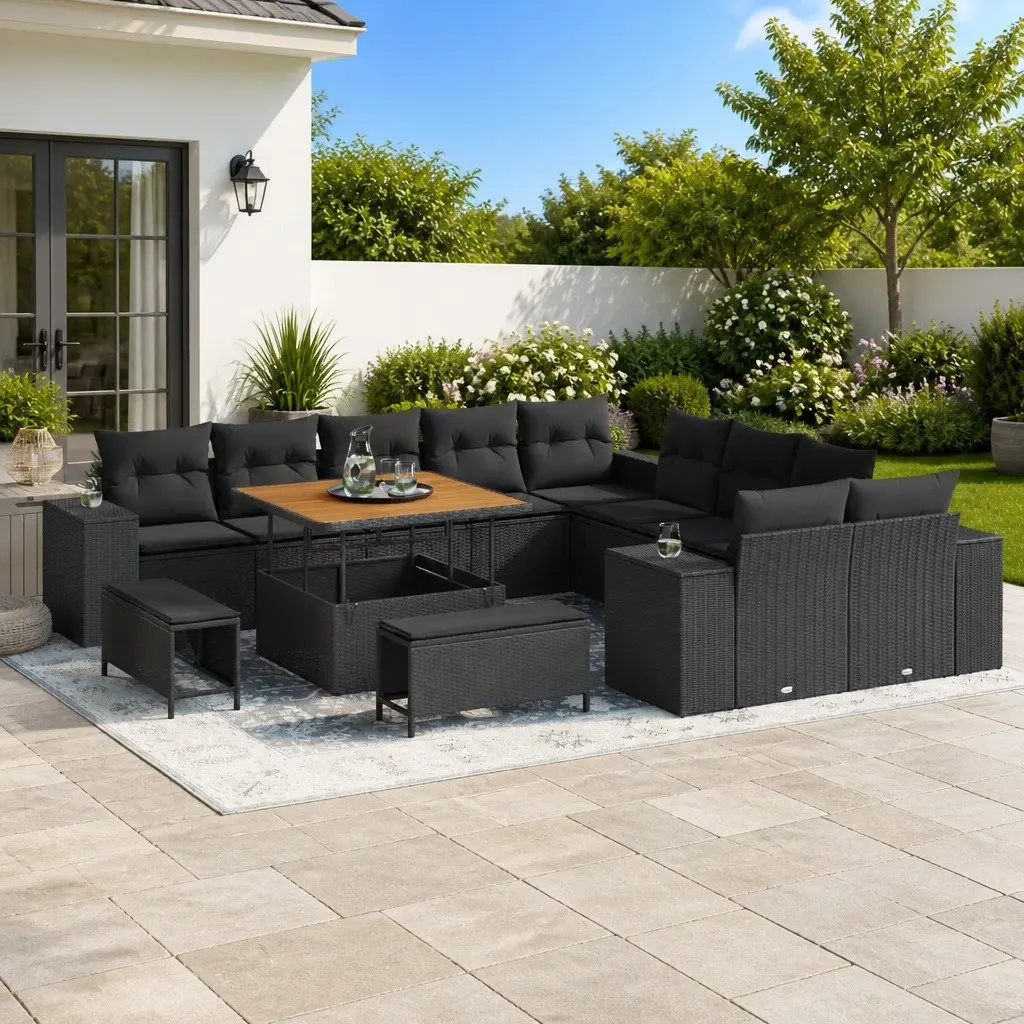 Modular 13-Piece Garden Sofa Set with Durable Black Rattan