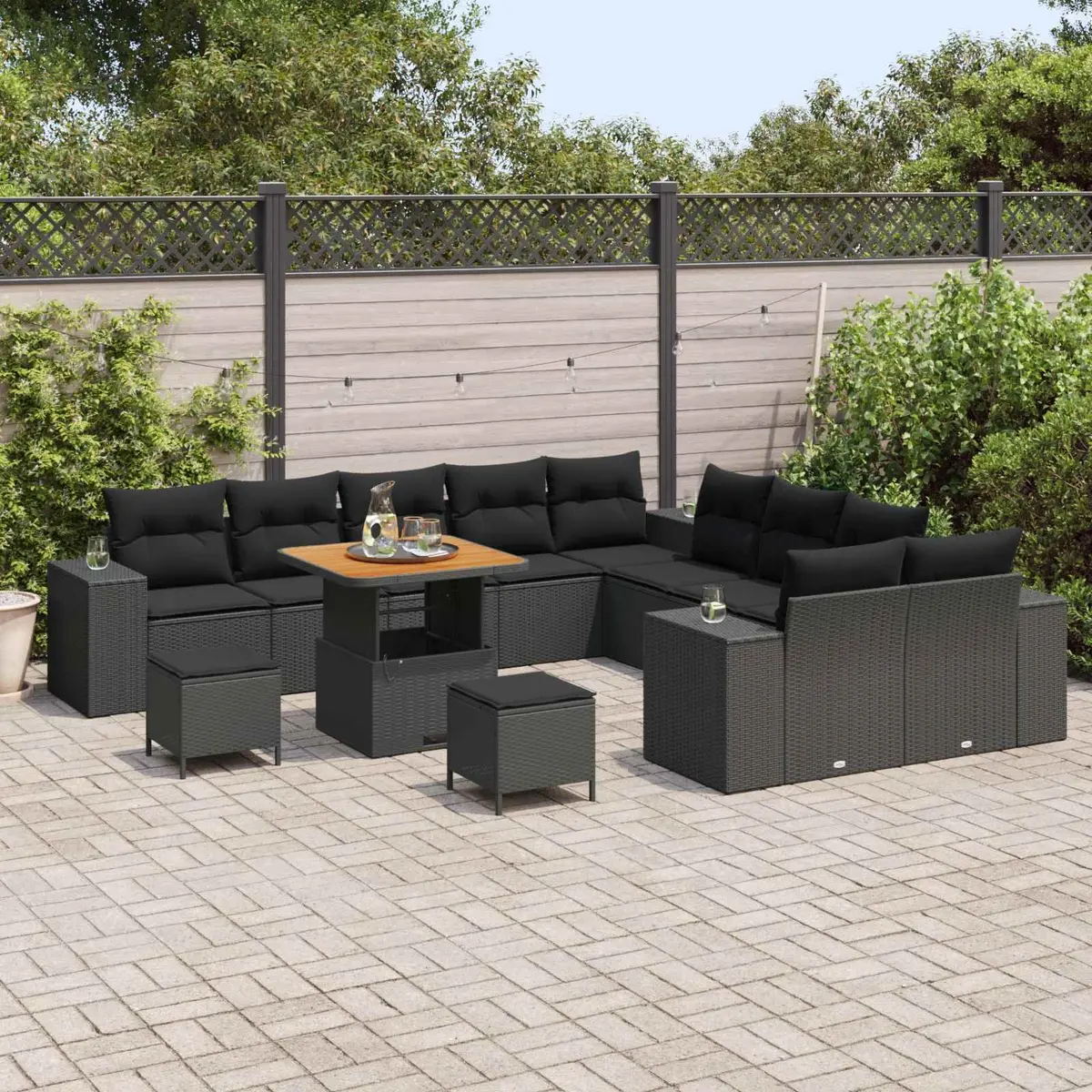 Modular Outdoor Sofa Set 13pcs Black Rattan