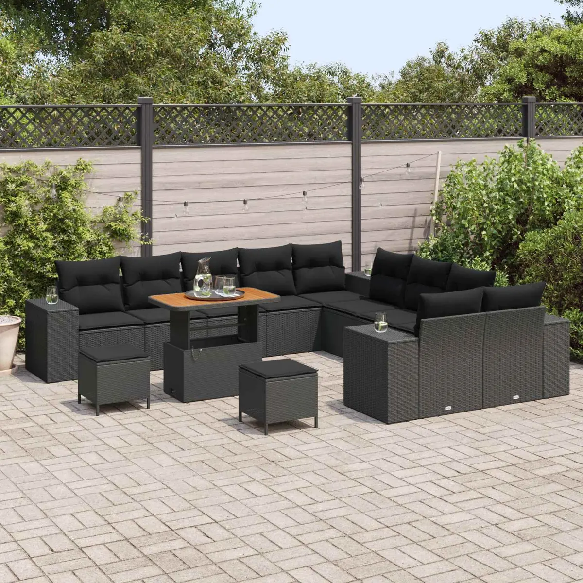 13 pcs Modular Garden Sofa Set in Black Rattan