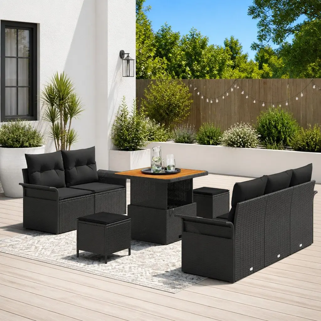 Outdoor Sofa Set Poly Rattan 8 Piece Modular Black