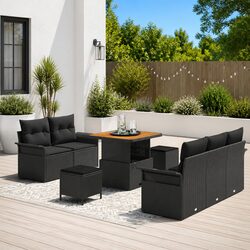 8-Piece Black Poly Rattan Garden Sofa Set with Modular Design