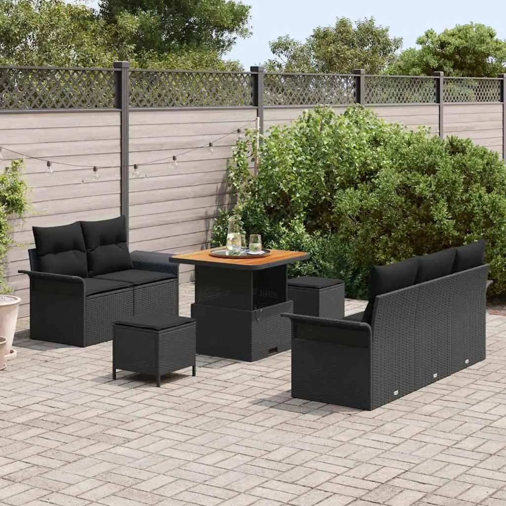 Outdoor Sofa Set Poly Rattan 8 Piece Modular Black